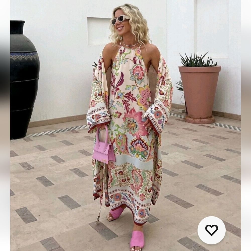 Zara Floral Print Belted Long Sleeve Kimono Womens Size S NWT